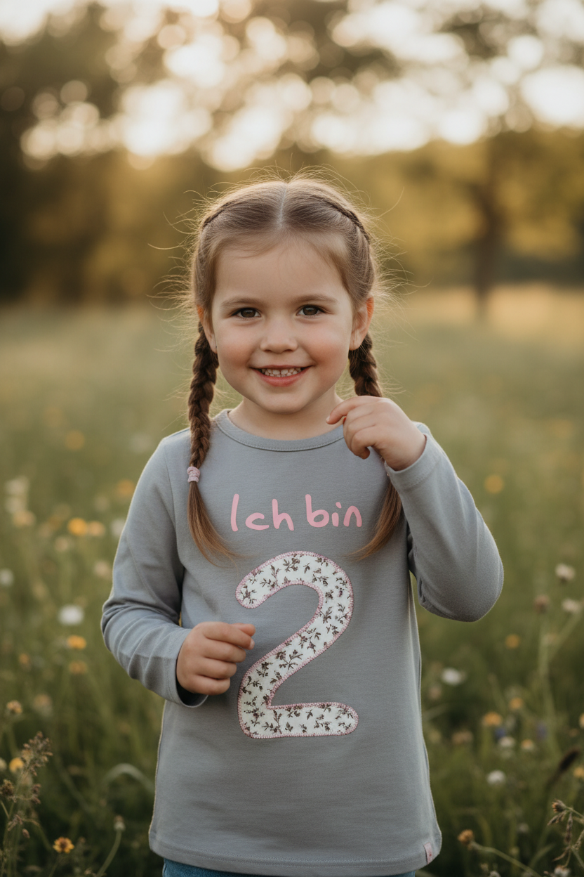 Shirt Grau / Blumenwiese
