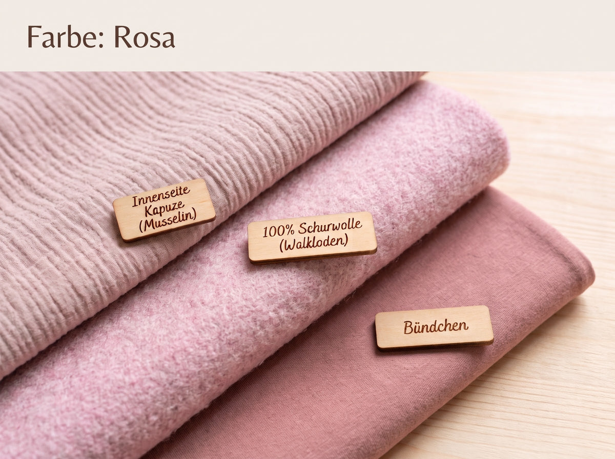 Wollwalk-Overall mit Zipfelkapuze – Kuschelwarm & Mitwachsend Rosa