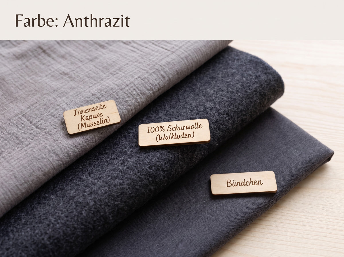 Wollwalk-Overall mit Zipfelkapuze – Kuschelwarm & Mitwachsend Anthrazit