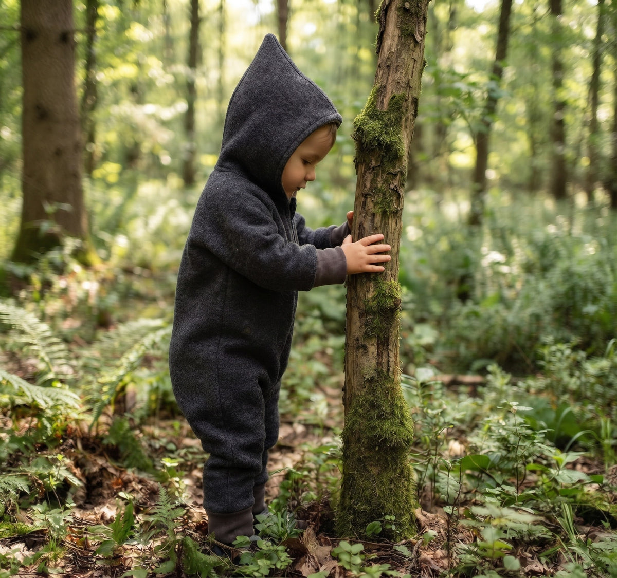 Wollwalk-Overall mit Zipfelkapuze – Kuschelwarm & Mitwachsend Anthrazit