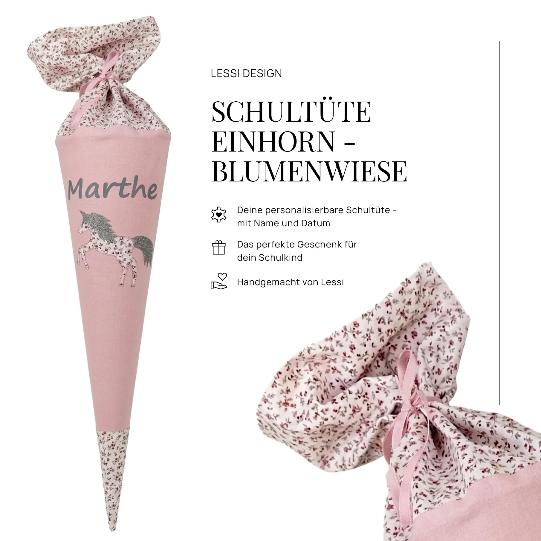 Schultüte Einhorn Blumenwiese